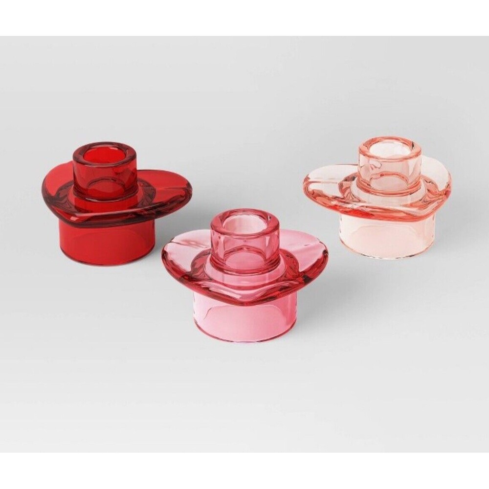 3pk Glass Heart Candle Holders